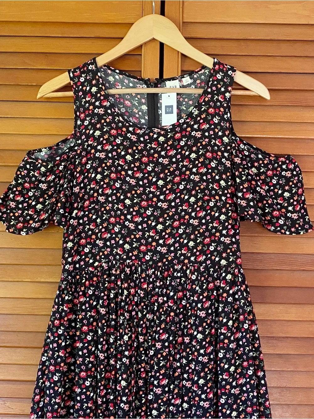 Gap Dress Women's Size 4 Floral Midi Cold Shoulder Cottage Core Flowy Romantic